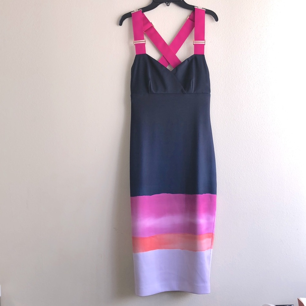 Gorgeous Ted Baker London Crossover Strap Dress XS/1 midi length
